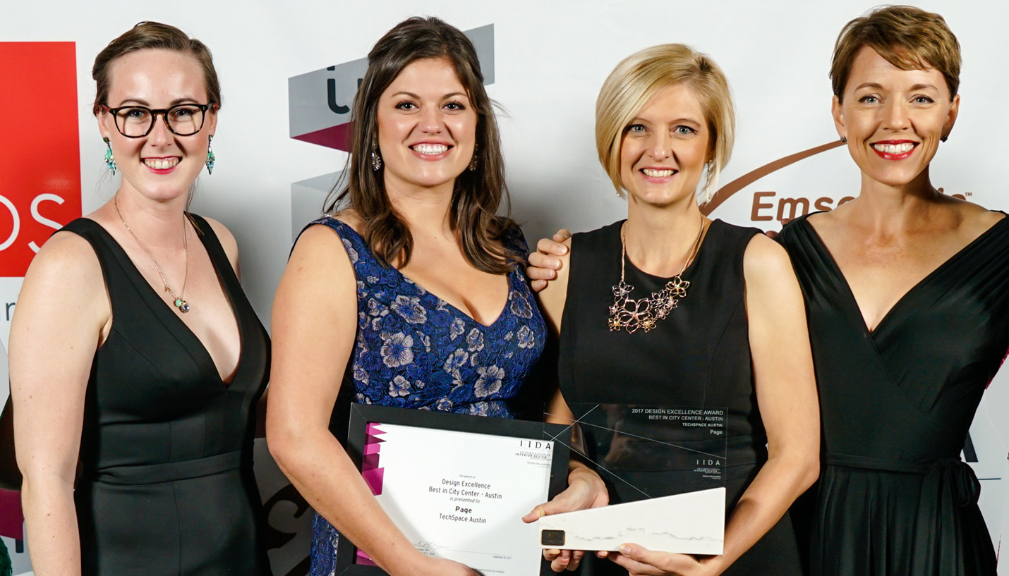 (L-R) Page Designer Natalie Cook, Designer Jessie Twaddle, Interior Design Director Jen Bussinger and Interior Architecture Director Wendy Dunnam Tita accept two project awards. - Page