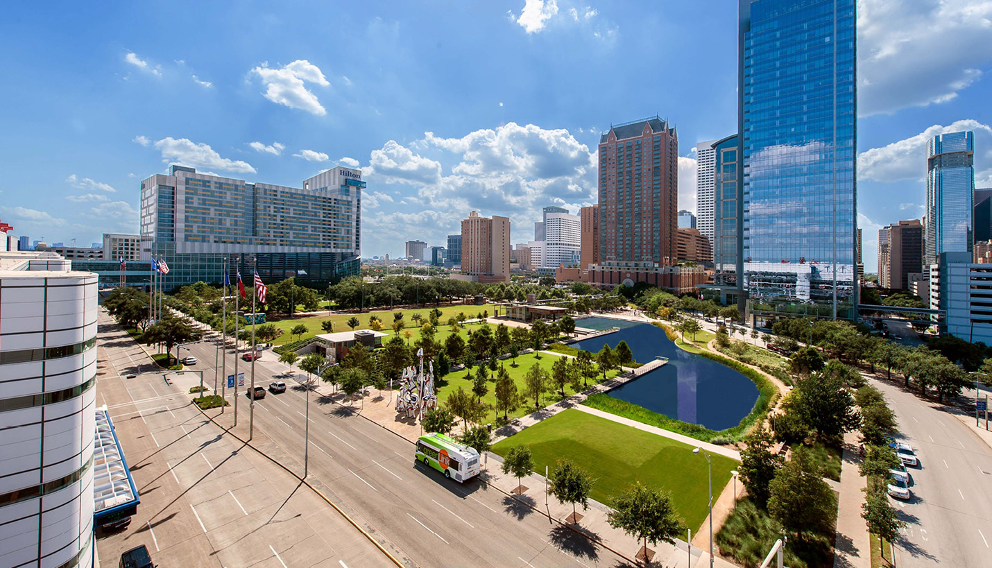 Page designed the architecture of Discovery Green, an urban oasis in downtown Houston - 