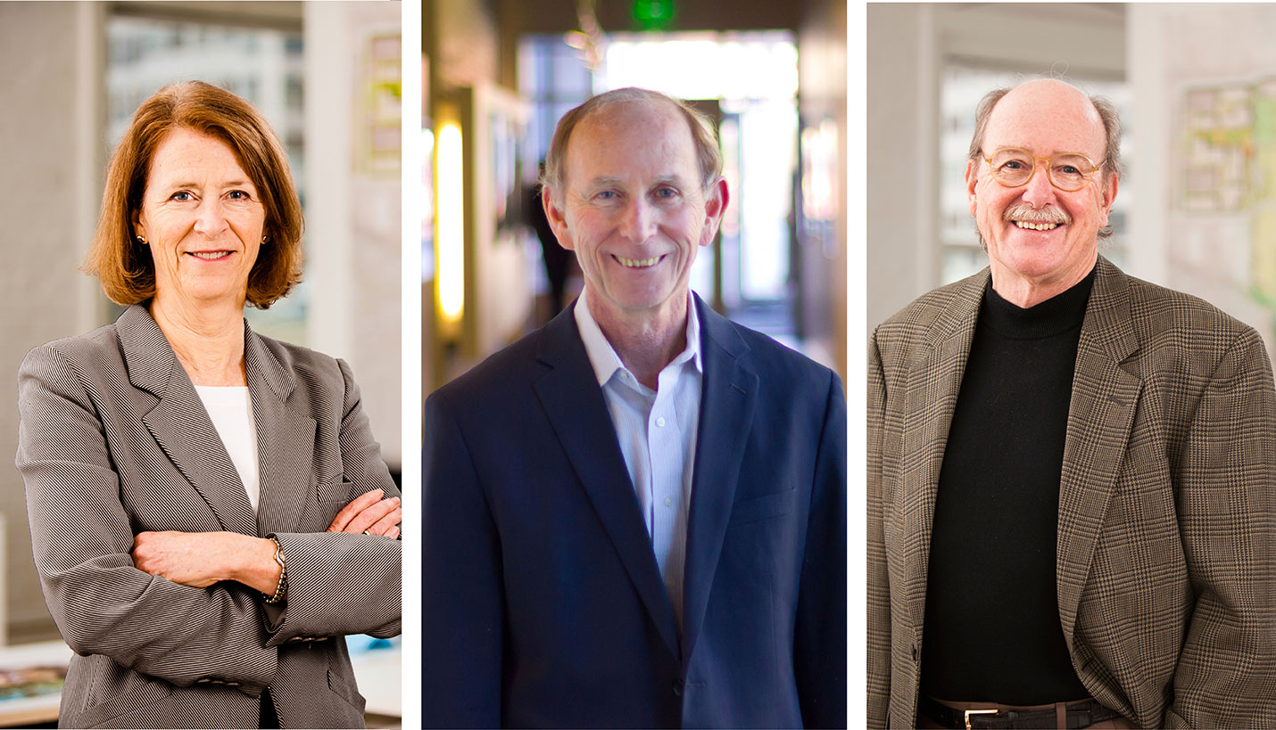(L-R) Page Principal Barbara Maloney, formerly of BMS Design Group; Page Principal Dan Kenney, formerly of Sasaki Associates and Page Principal Michael Smiley will run the new Page San Francisco office. - Page