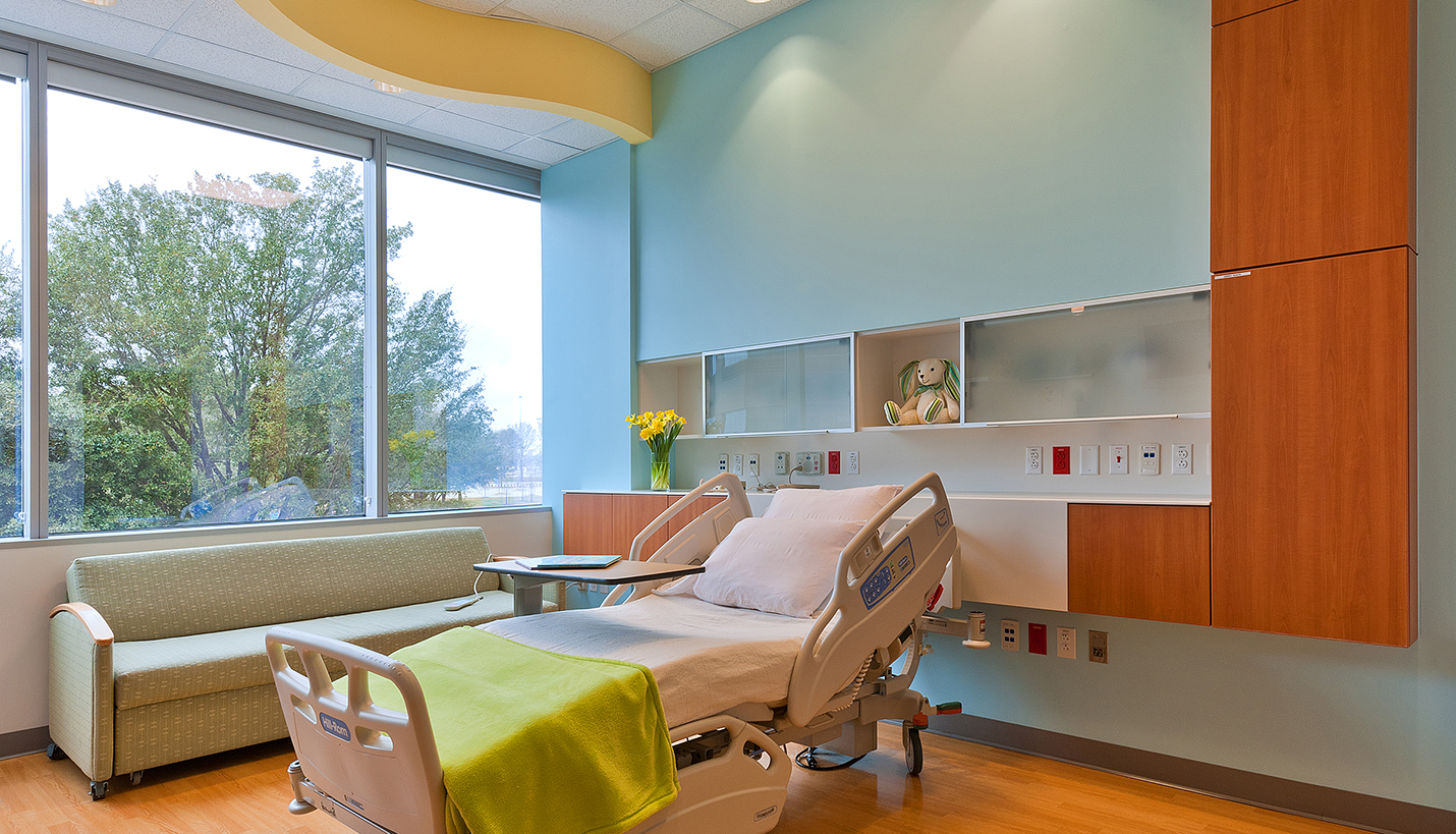 Patient room at Texas Childrens Hospital West-Houston designed by Page. - 
