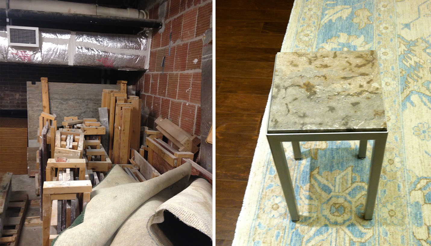 From this to this: a surplus of stone and marble was found in Houston City Hall's attic, which was used in the intial interior design and later update of the building. - 