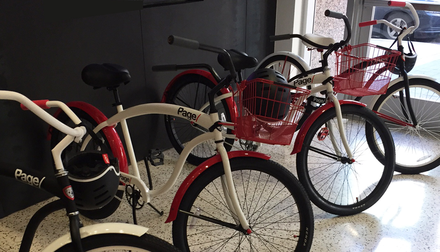 The custom-branded bicycles are available for Pagers to use when delivering work documents, running errands, getting coffee from their favorite shop, meeting clients for lunch, etc. - 