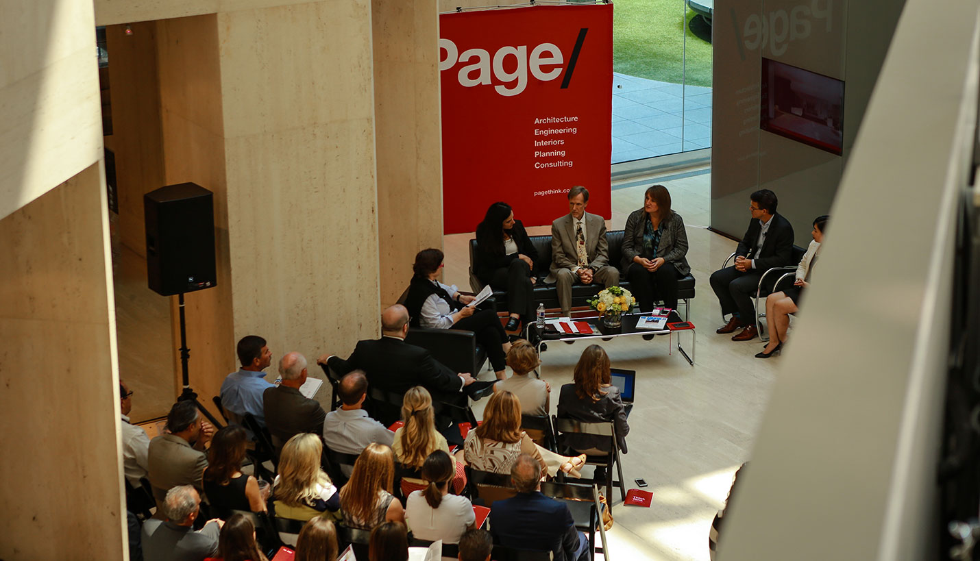 An audience of architects, designers, consultants, clients, users and service providers attended a workplace design panel discussion at Page. - Page