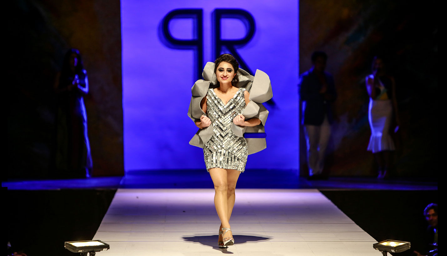 Sana Sabharwal shows off the Page "Serene Silver" design at the IIDA 7th Annual Product Runway Fashion Show. - Andy Phan