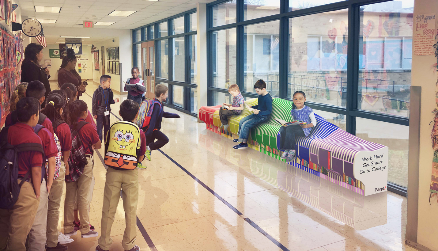 Rendering of Page library reading bench to be installed at an elementary school. - Page