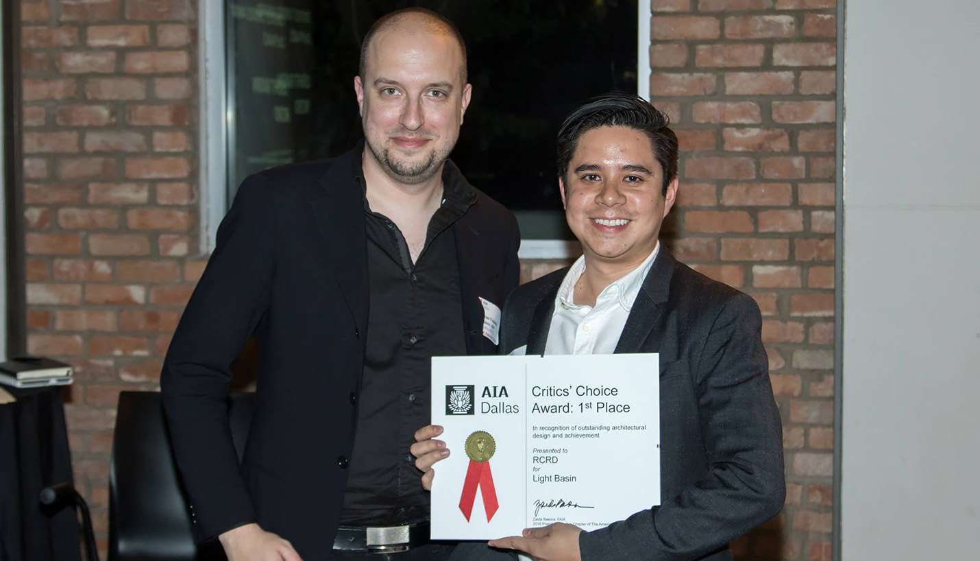 Ricardo Munoz, right, received two Critics' Choice Awards from AIA Dallas for his entries in the Unbuilt category. - AIA Dallas