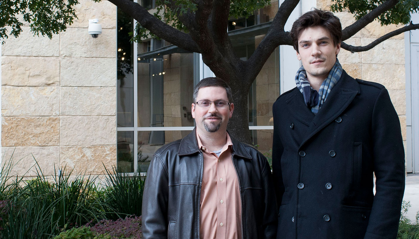 Paul Bielamowicz (L), Page Associate Principal, who was named 2015 TxA President-Elect and Justin Oscilowski, 2015 AIA Regional Associate Director, stand in front of the Page Austin office. - Page