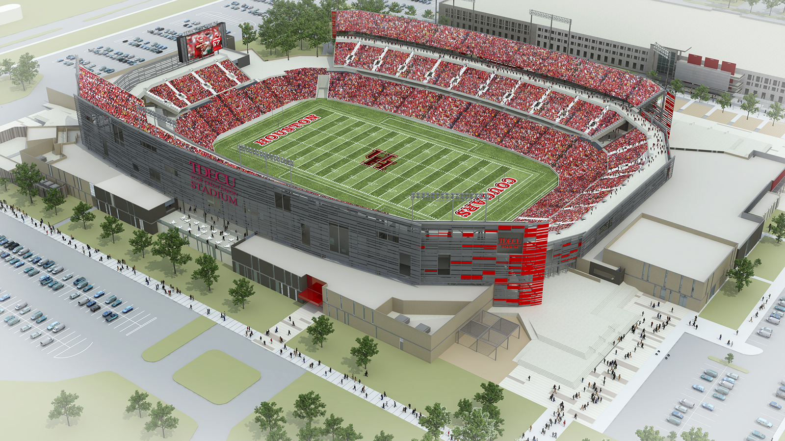 New Name, New Game: Southeast aerial rendering of new University of Houston TDECU Stadium. (07/09/2014) - University of Houston