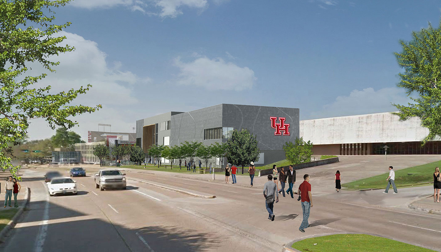 Rendering of the University of Houston practice basketball facility design. - Page